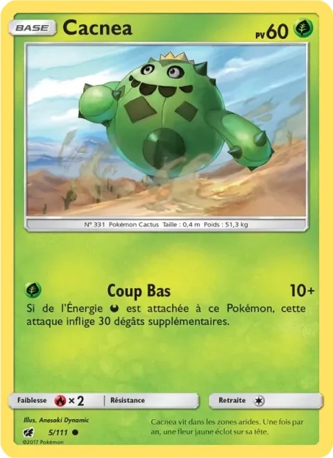Carte Pokémon Cacnea 005/111, extension Invasion Carmin