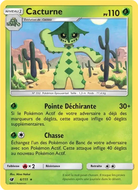 Carte Pokémon Cacturne 006/111, extension Invasion Carmin