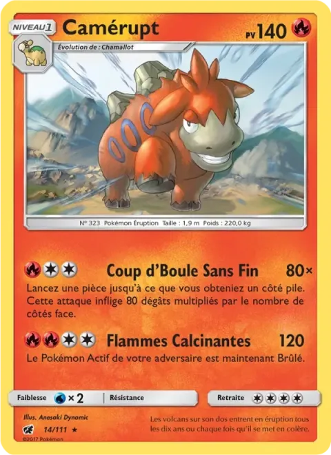Carte Pokémon Camérupt 014/111, extension Invasion Carmin