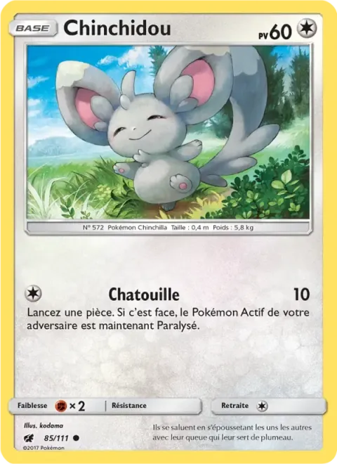 Carte Pokémon Chinchidou 085/111, extension Invasion Carmin