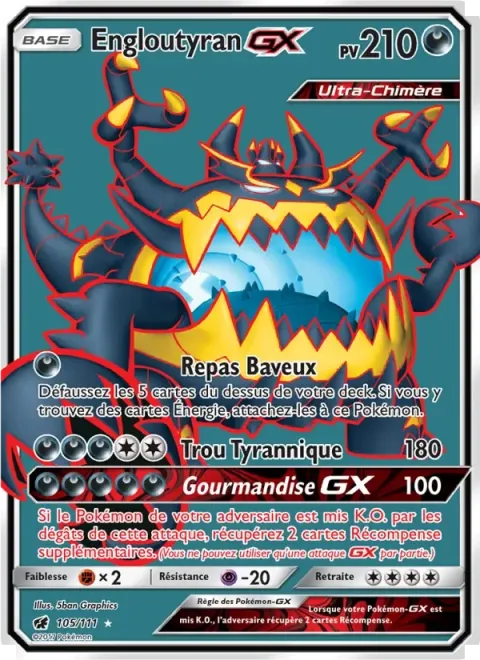 Carte Pokémon Engloutyran GX 105/111, extension Invasion Carmin