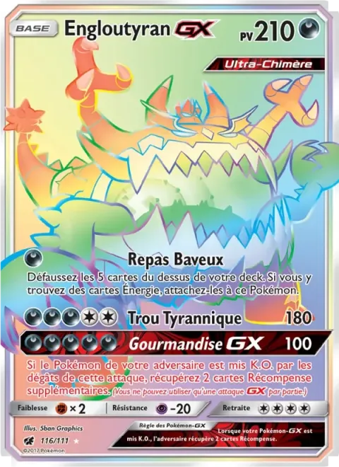 Carte Pokémon Engloutyran GX 116/111, extension Invasion Carmin