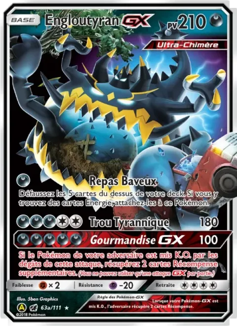 Carte Pokémon Engloutyran-GX 63A/111, extension Invasion Carmin