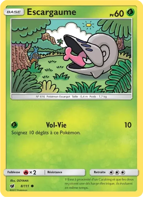 Carte Pokémon Escargaume 008/111, extension Invasion Carmin