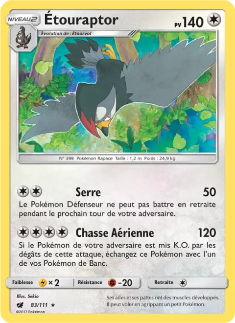Carte Pokémon Étouraptor 083/111, extension Invasion Carmin