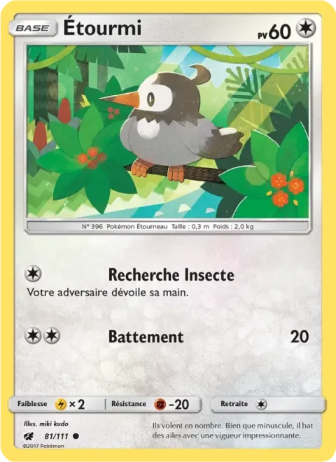 Carte Pokémon Étourmi 081/111, extension Invasion Carmin