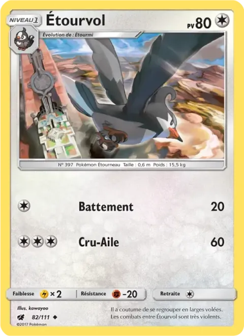 Carte Pokémon Étourvol 082/111, extension Invasion Carmin