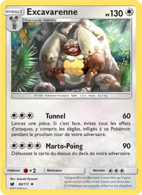 Carte Pokémon Excavarenne 088/111, extension Invasion Carmin