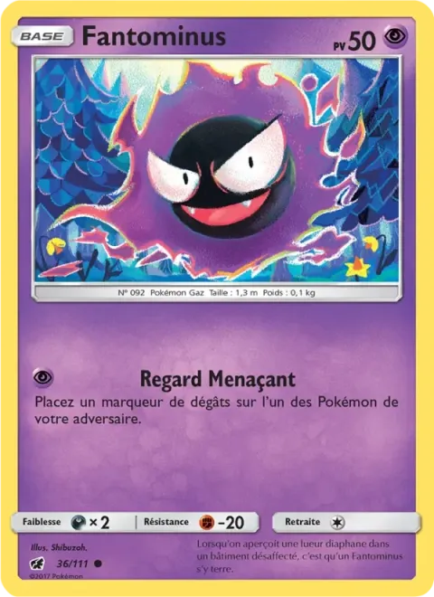 Carte Pokémon Fantominus 036/111, extension Invasion Carmin