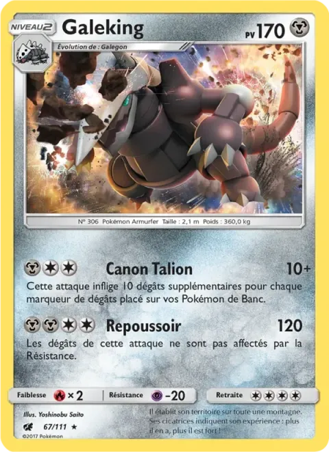 Carte Pokémon Galeking 067/111, extension Invasion Carmin
