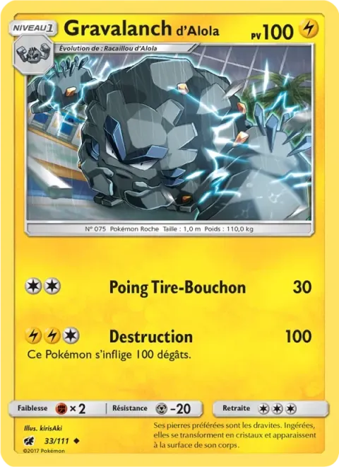 Carte Pokémon Gravalanch d’Alola 033/111, extension Invasion Carmin