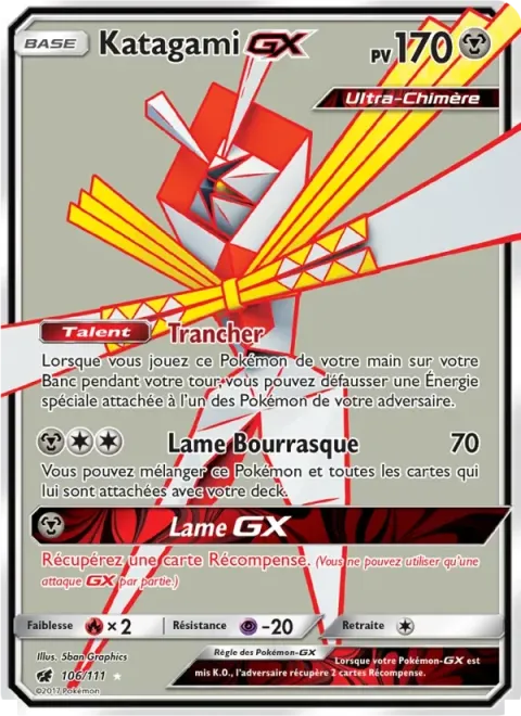 Carte Pokémon Katagami GX 106/111, extension Invasion Carmin