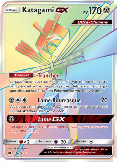 Carte Pokémon Katagami GX 117/111, extension Invasion Carmin