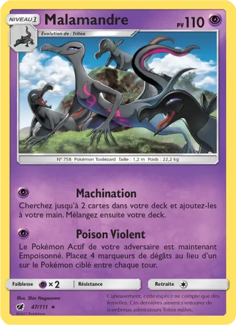 Carte Pokémon Malamandre 047/111, extension Invasion Carmin