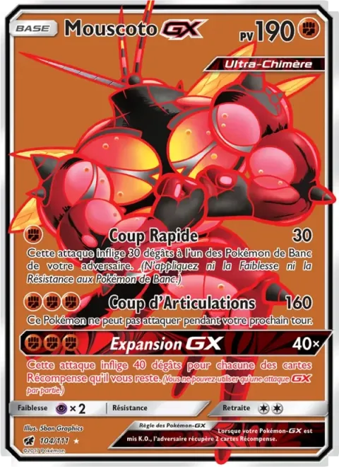 Carte Pokémon Mouscoto GX 104/111, extension Invasion Carmin