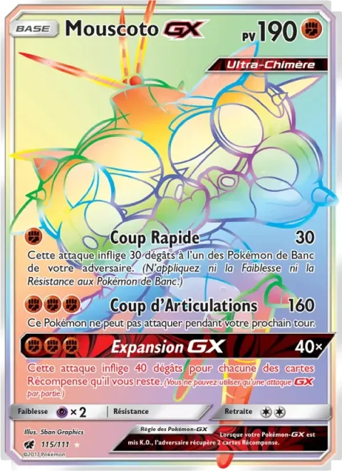 Carte Pokémon Mouscoto GX 115/111, extension Invasion Carmin