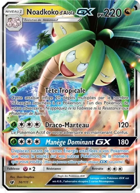 Carte Pokémon Noadkoko d’Alola GX 074/111, extension Invasion Carmin