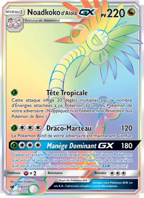 Carte Pokémon Noadkoko d’Alola GX 118/111, extension Invasion Carmin