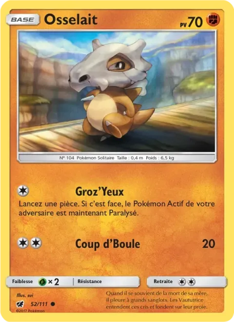 Carte Pokémon Osselait 052/111, extension Invasion Carmin