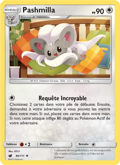 Carte Pokémon Pashmilla 086/111, extension Invasion Carmin