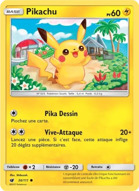 Carte Pokémon Pikachu 030/111, extension Invasion Carmin