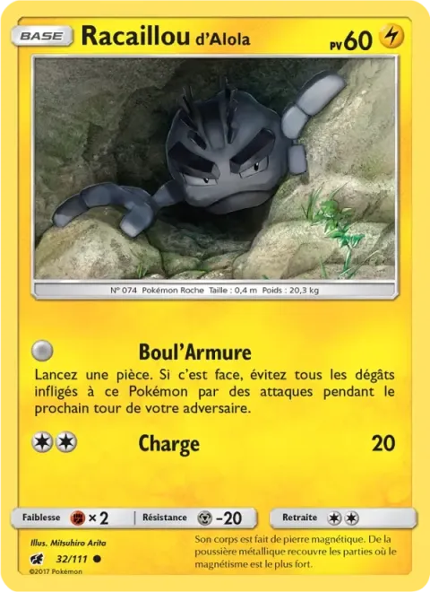 Carte Pokémon Racaillou d’Alola 032/111, extension Invasion Carmin