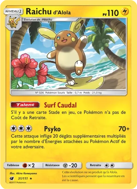 Carte Pokémon Raichu d’Alola 031/111, extension Invasion Carmin