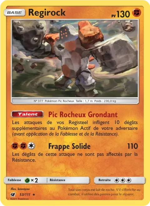 Carte Pokémon Regirock 053/111, extension Invasion Carmin
