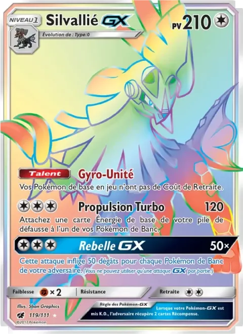 Carte Pokémon Silvallié GX 119/111, extension Invasion Carmin