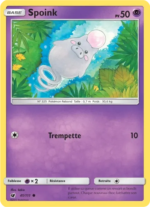 Carte Pokémon Spoink 041/111, extension Invasion Carmin