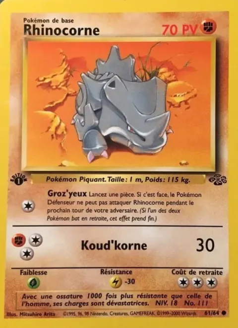 Carte Pokémon Rhinocorne 061/064, extension Jungle