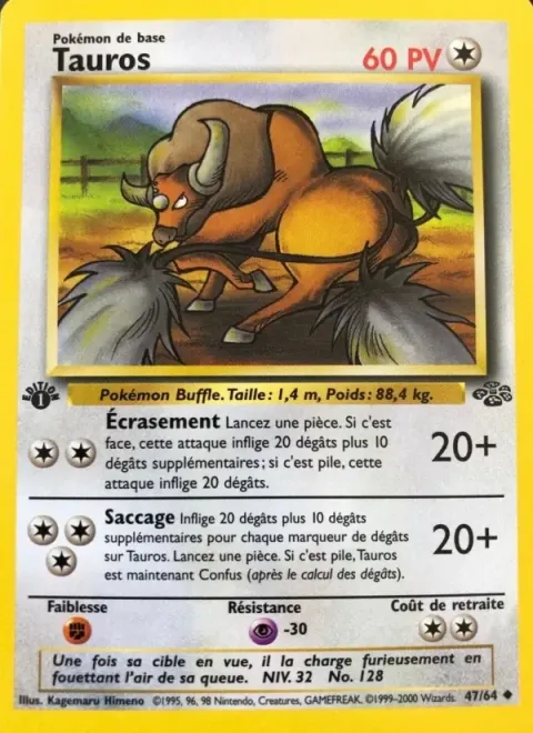 Carte Pokémon Tauros 047/064, extension Jungle