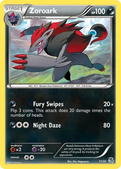 Carte Pokémon Zoroark 017/030, extension BW Kit du dresseur (Zoroark)