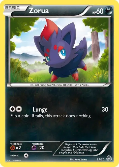 Carte Pokémon Zorua 013/030, extension BW Kit du dresseur (Zoroark)