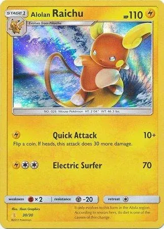 Carte Pokémon Raichu d’Alola 030/030, extension SM Kit du dresseur (Raichu d'Alola)