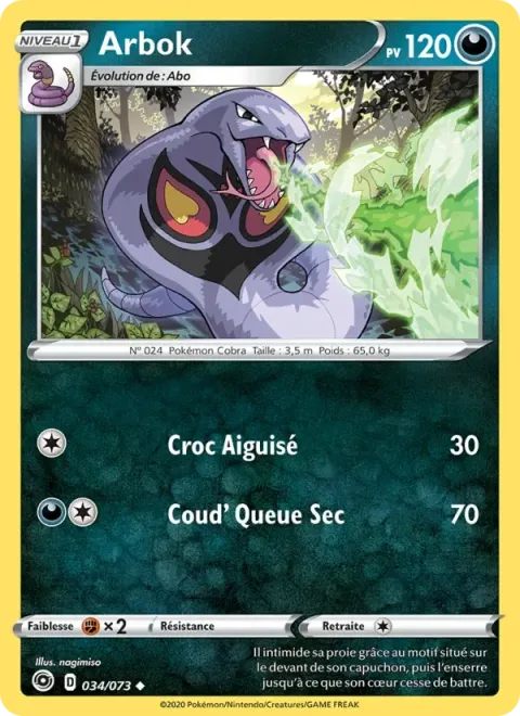 Carte Pokémon Arbok 034/073, extension La Voie du Maître