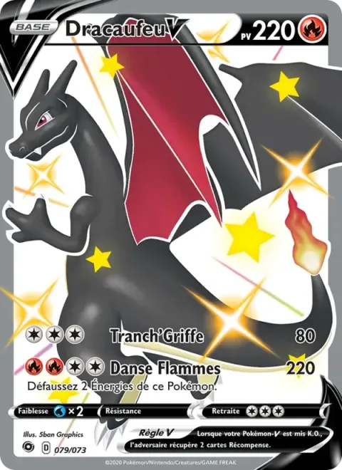 Carte Pokémon Dracaufeu V 079/073, extension La Voie du Maître
