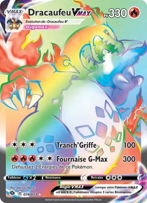 Carte Pokémon Dracaufeu VMAX 074/073, extension La Voie du Maître