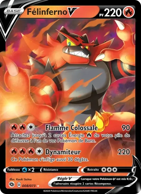 Carte Pokémon Félinferno V 008/073, extension La Voie du Maître