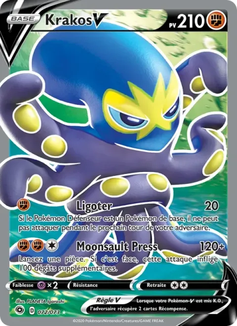Carte Pokémon Krakos V 072/073, extension La Voie du Maître