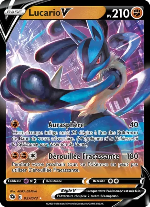 Carte Pokémon Lucario V 027/073, extension La Voie du Maître