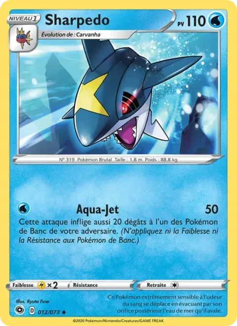 Carte Pokémon Sharpedo 012/073, extension La Voie du Maître