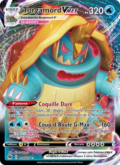 Carte Pokémon Torgamord VMAX 015/073, extension La Voie du Maître
