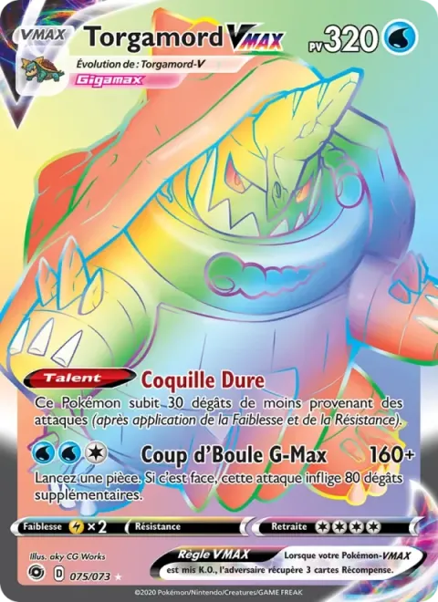 Carte Pokémon Torgamord VMAX 075/073, extension La Voie du Maître