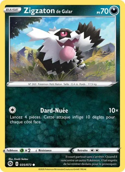 Carte Pokémon Zigzaton de Galar 035/073, extension La Voie du Maître