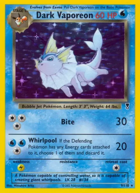 Carte Pokémon Aquali obscur 009/110, extension Legendary Collection (sortie anglaise)