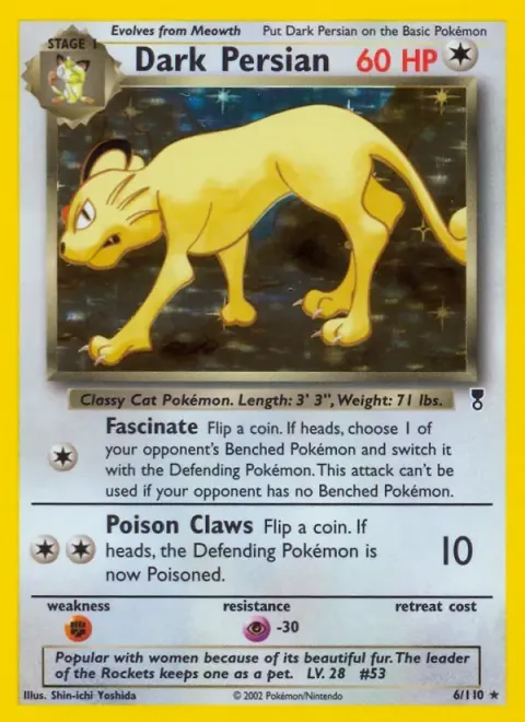 Carte Pokémon Persian obscur 006/110, extension Legendary Collection (sortie anglaise)
