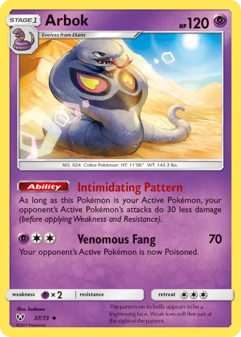 Carte Pokémon Arbok 037/073, extension Légendes Brillantes