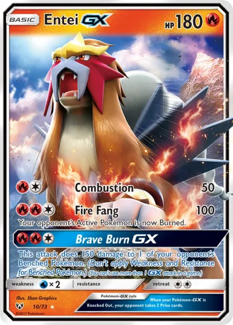 Carte Pokémon Entei GX 010/073, extension Légendes Brillantes