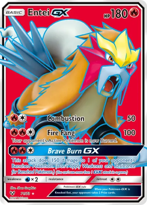 Carte Pokémon Entei GX 071/073, extension Légendes Brillantes
